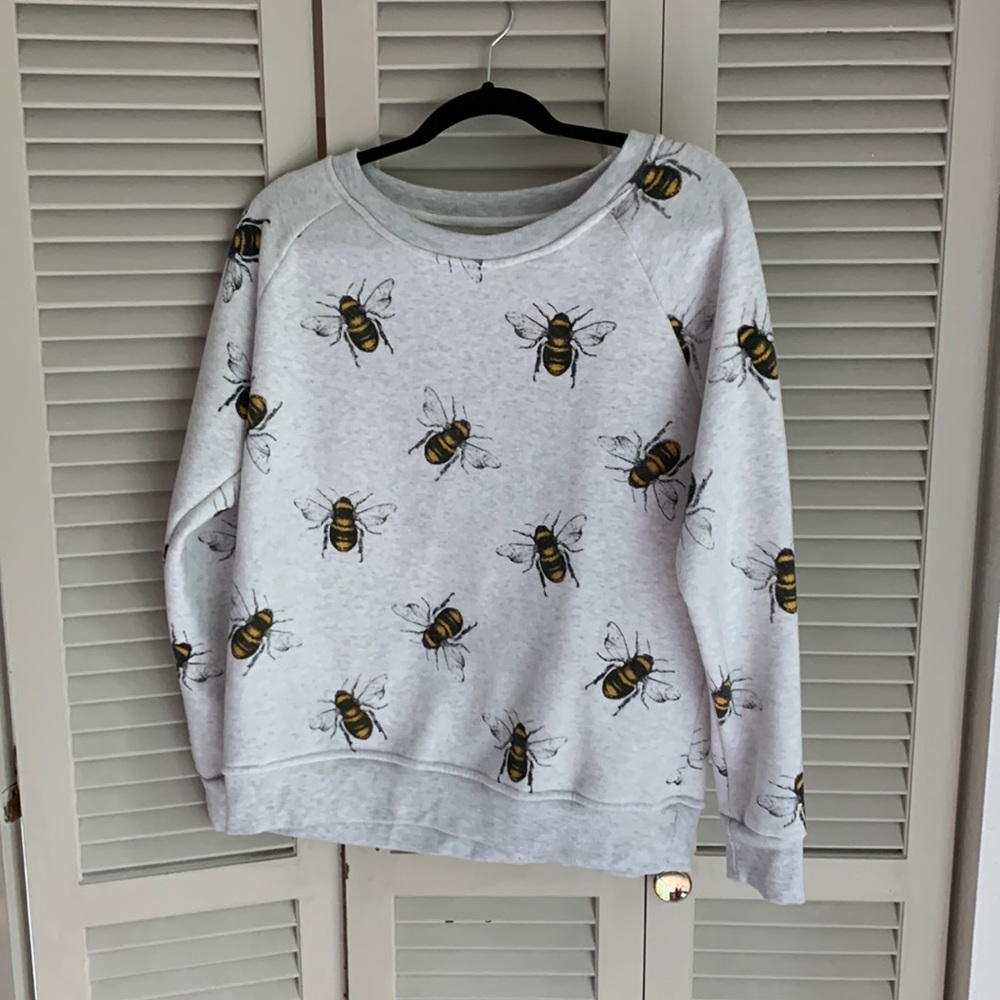 Crewneck Sweatshirt with Bee Print - White/Yellow